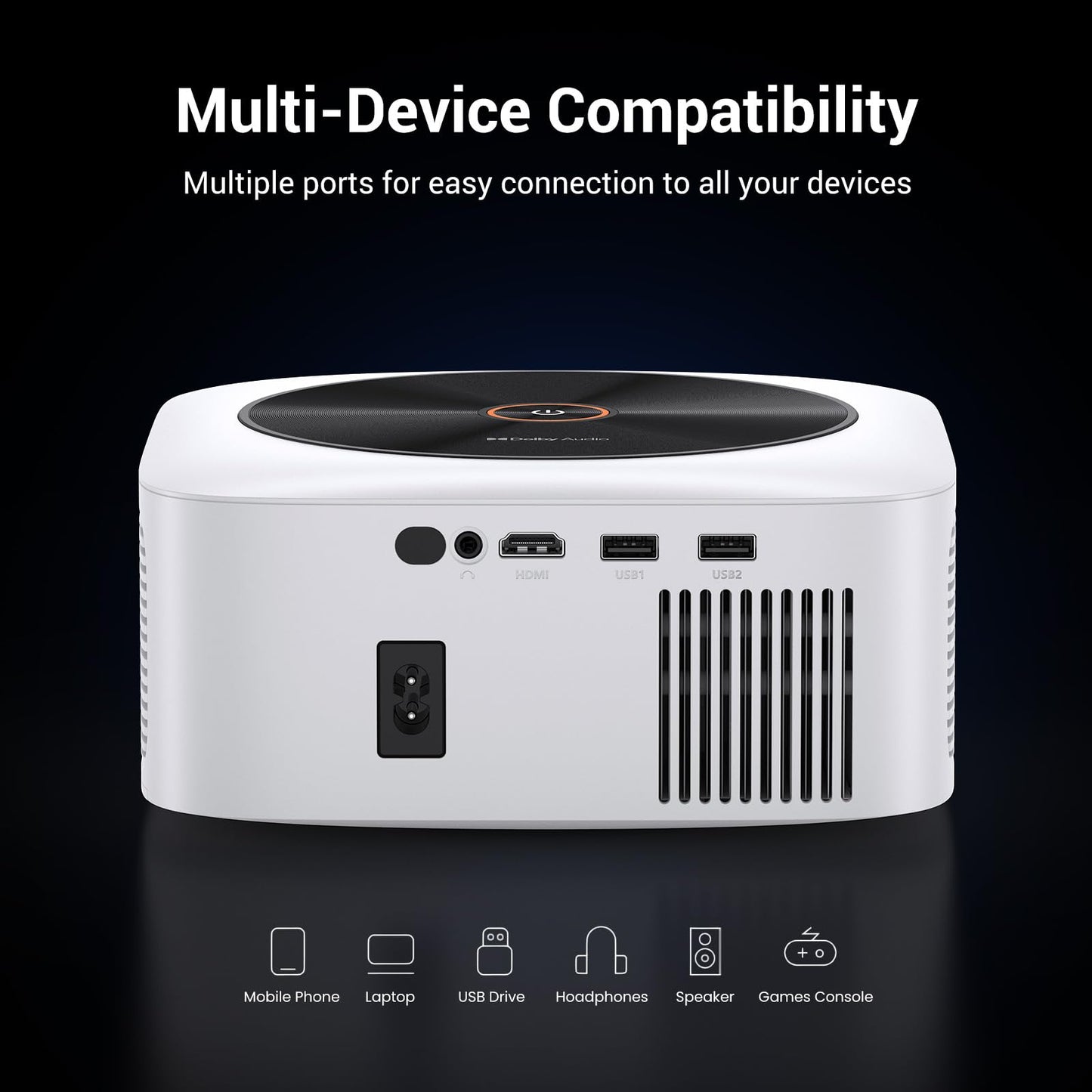 HAPPRUN 1500 ANSI Lumens Smart Outdoor Projector, 4K Resolution