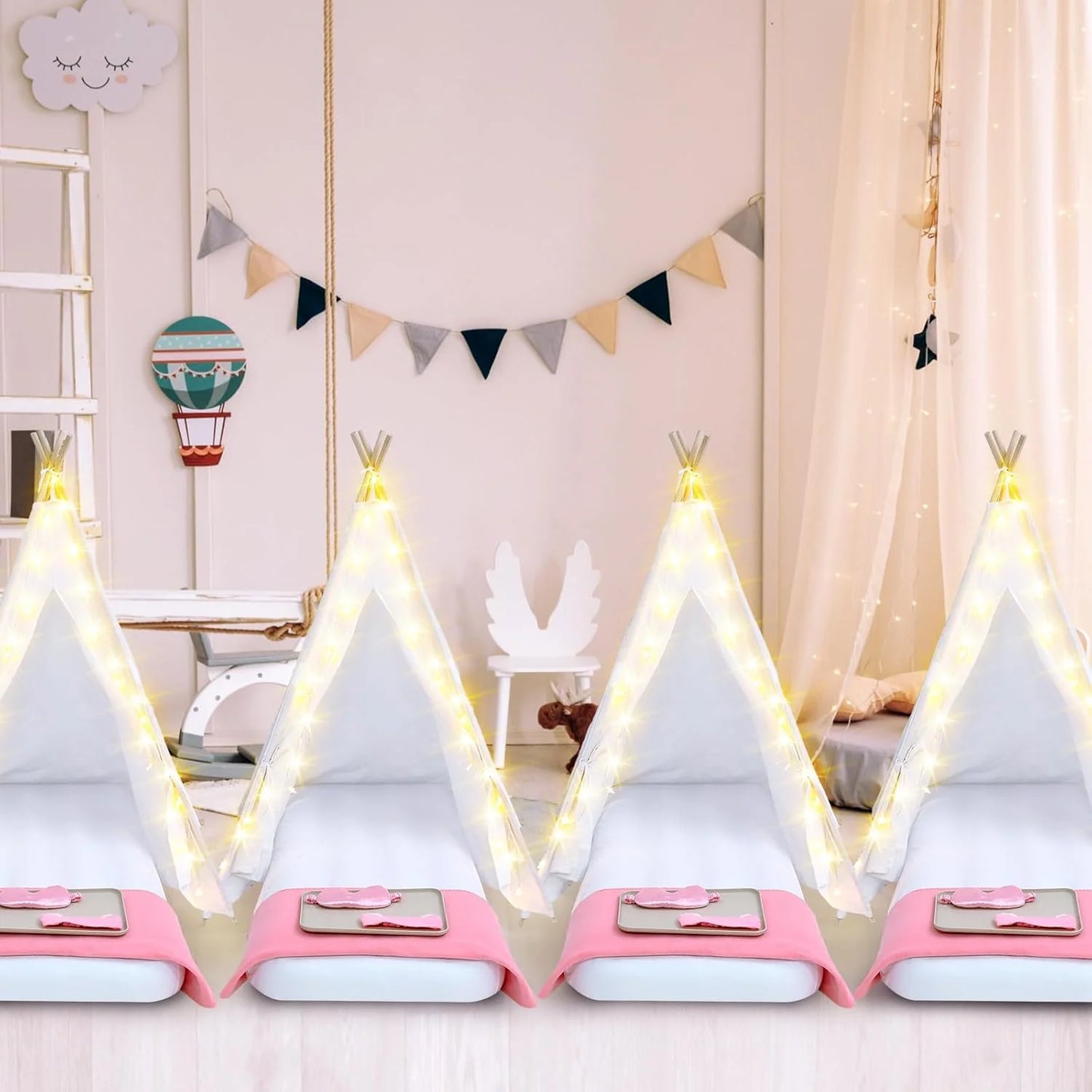 Windyun 8-Pack Kids Teepee Tent Set, Sleepover Party, White