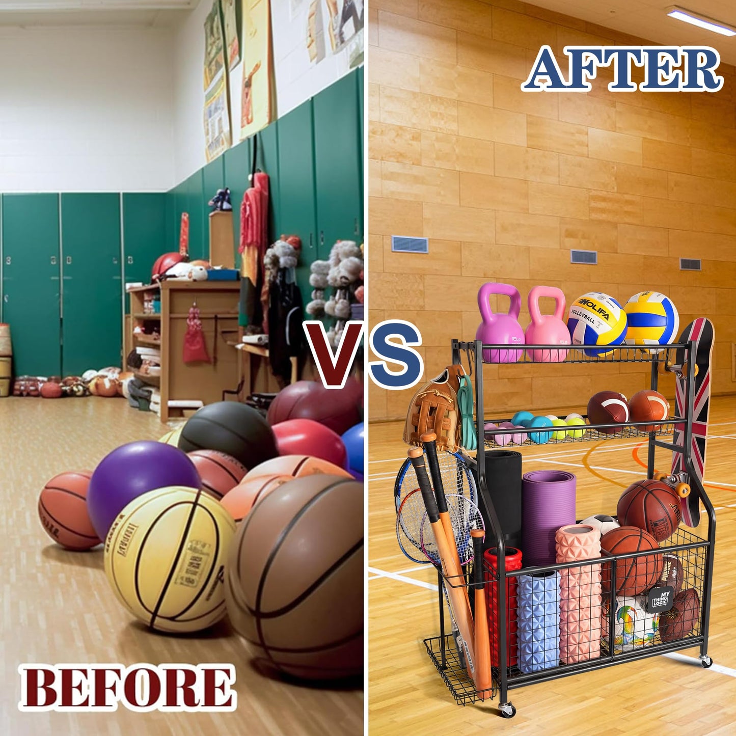 MYTHINGLOGIC Garage Ball Storage Organizer for Sports Equipment