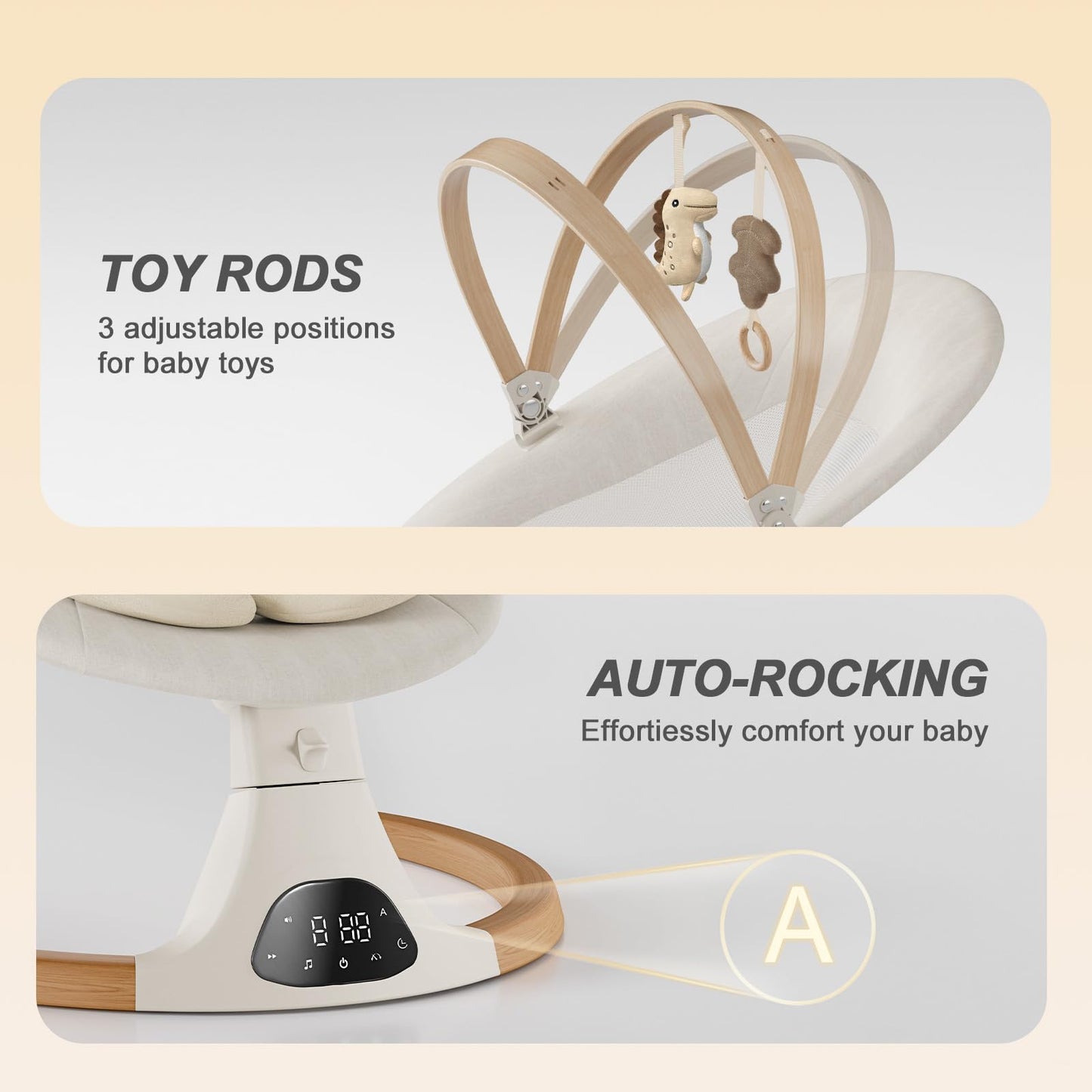 MONAMII Baby Swing with 5 Speeds & 10 Lullabies - Beige