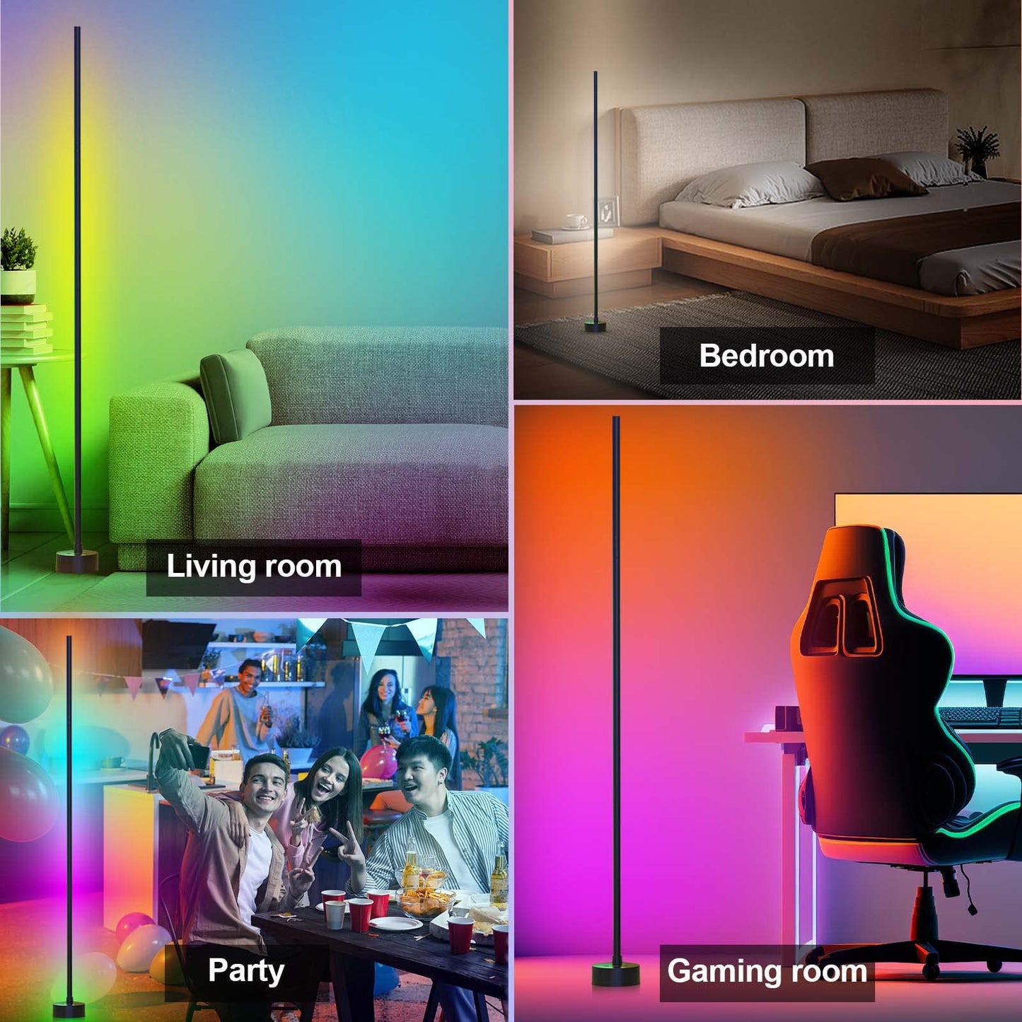 MIORTIOR LED Corner Floor Lamp – 2 Pack Smart RGB Lighting