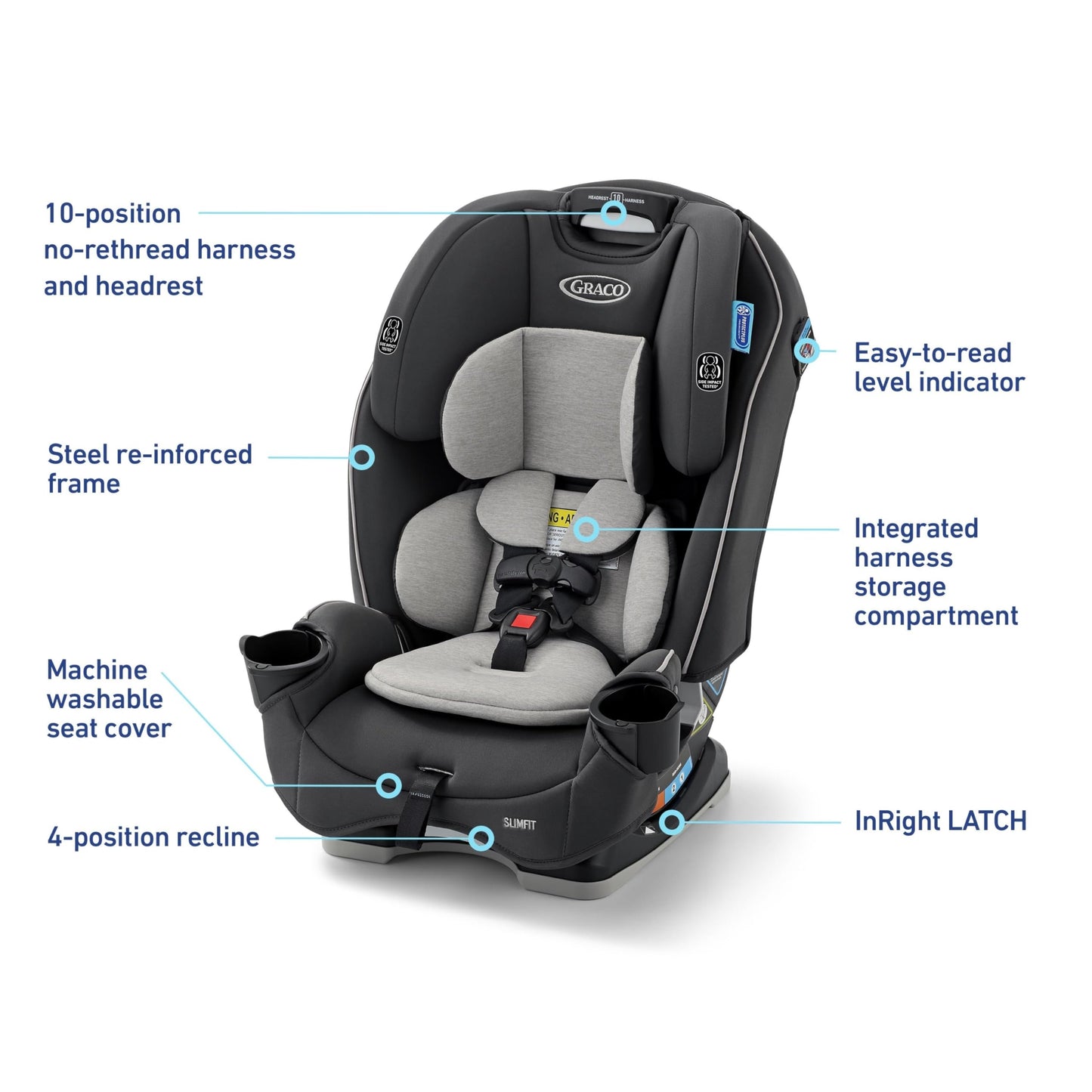 GRACO Slimfit 3 in 1 Convertible Car Seat - Space-Saving Comfort