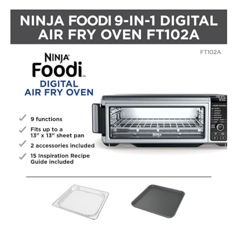 Ninja Foodi 9 in 1 Digital Air Fry Oven, Convection Oven, Toaster, Air Fryer with Flip Away Storage, Air Roast, Bake, Broil, Dehydrate, Reheat, Stainless Steel (102A) : Home & Kitchen