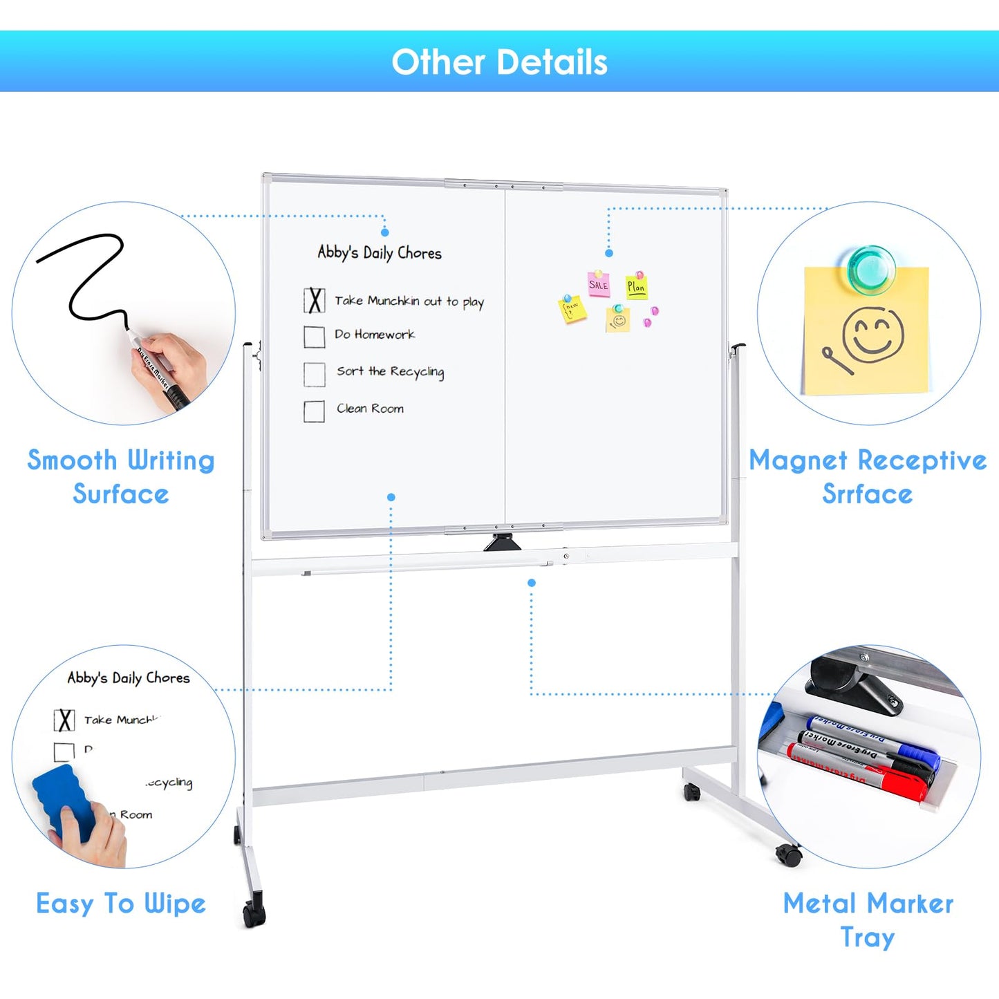 MAXTEK Rolling Whiteboard 48x36 Double-Sided Magnetic Board