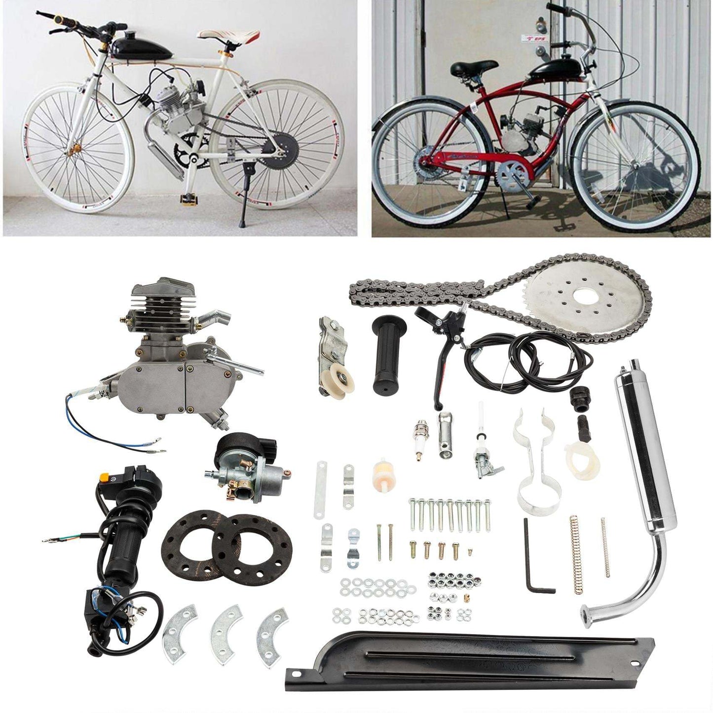 Zimtown 80cc 2 Stroke Engine Bike Motor Kit for 26′′ Bicycles, Silver White