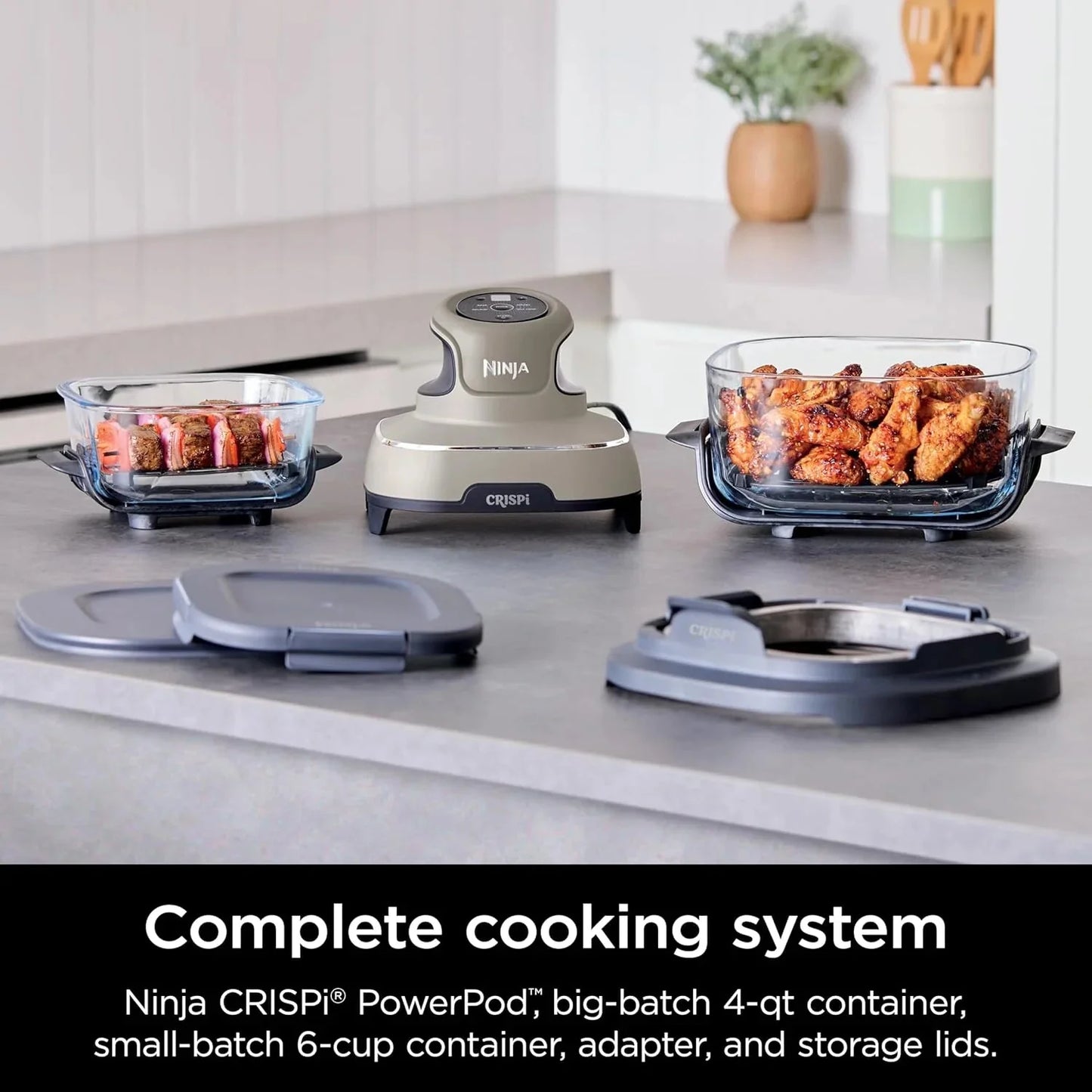 Ninja Crispi 4-in-1 Portable Glass Air Fryer Cooking System, 1500W, 4QT & 6-Cup TempWare Glass Containers with Storage Lids, Microwave, Freezer & Dishwasher Safe