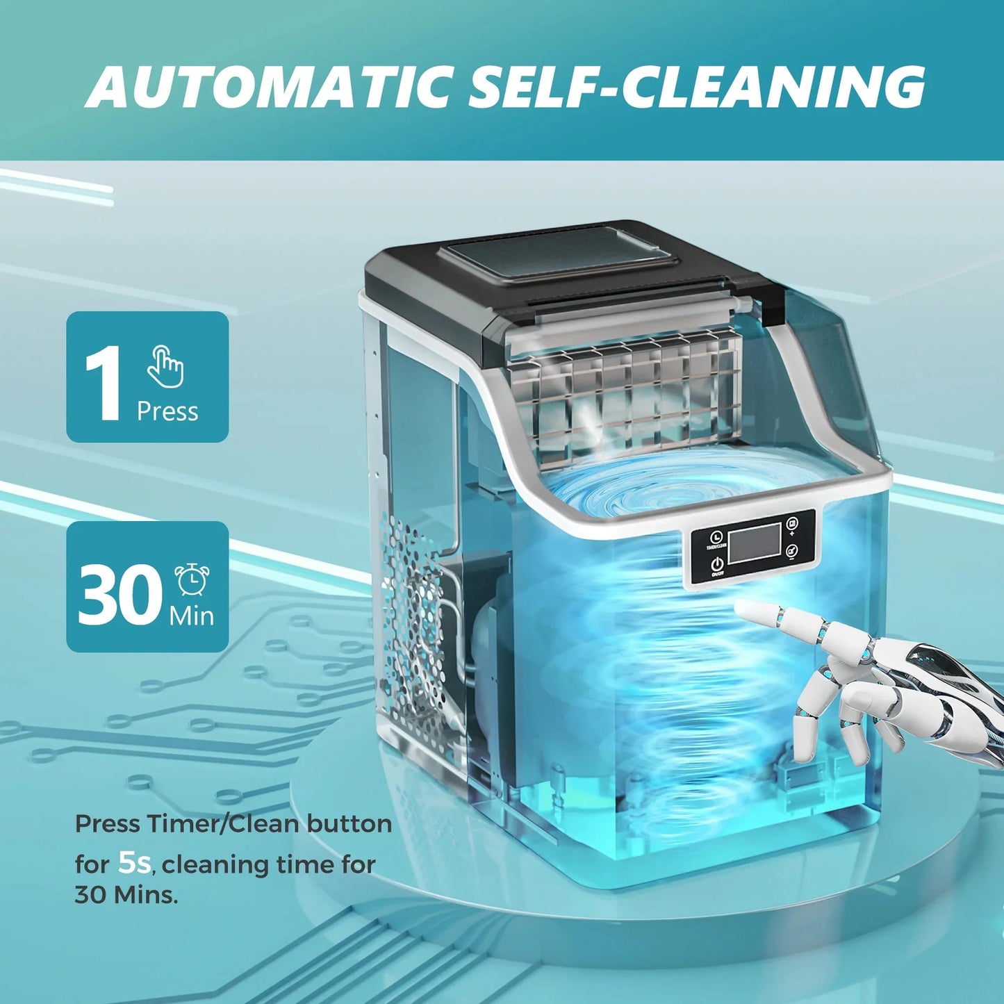 EUHOMY 14'' Cube Ice Compact Ice Maker Selectable Ice Thickness with Water Bucket