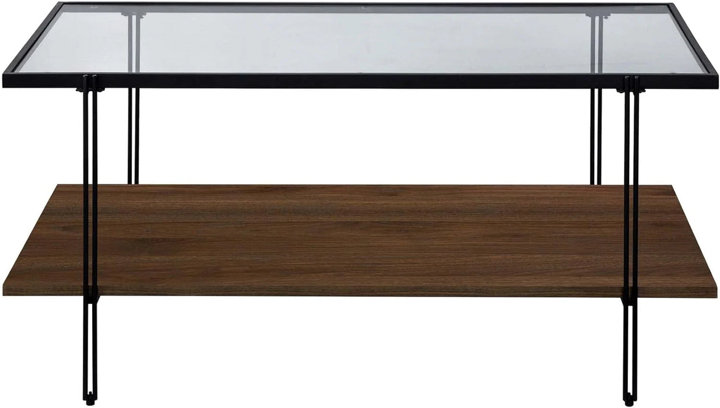 Nathan James Sonia Coffee Table with Storage Shelf, Light Wood/Rattan