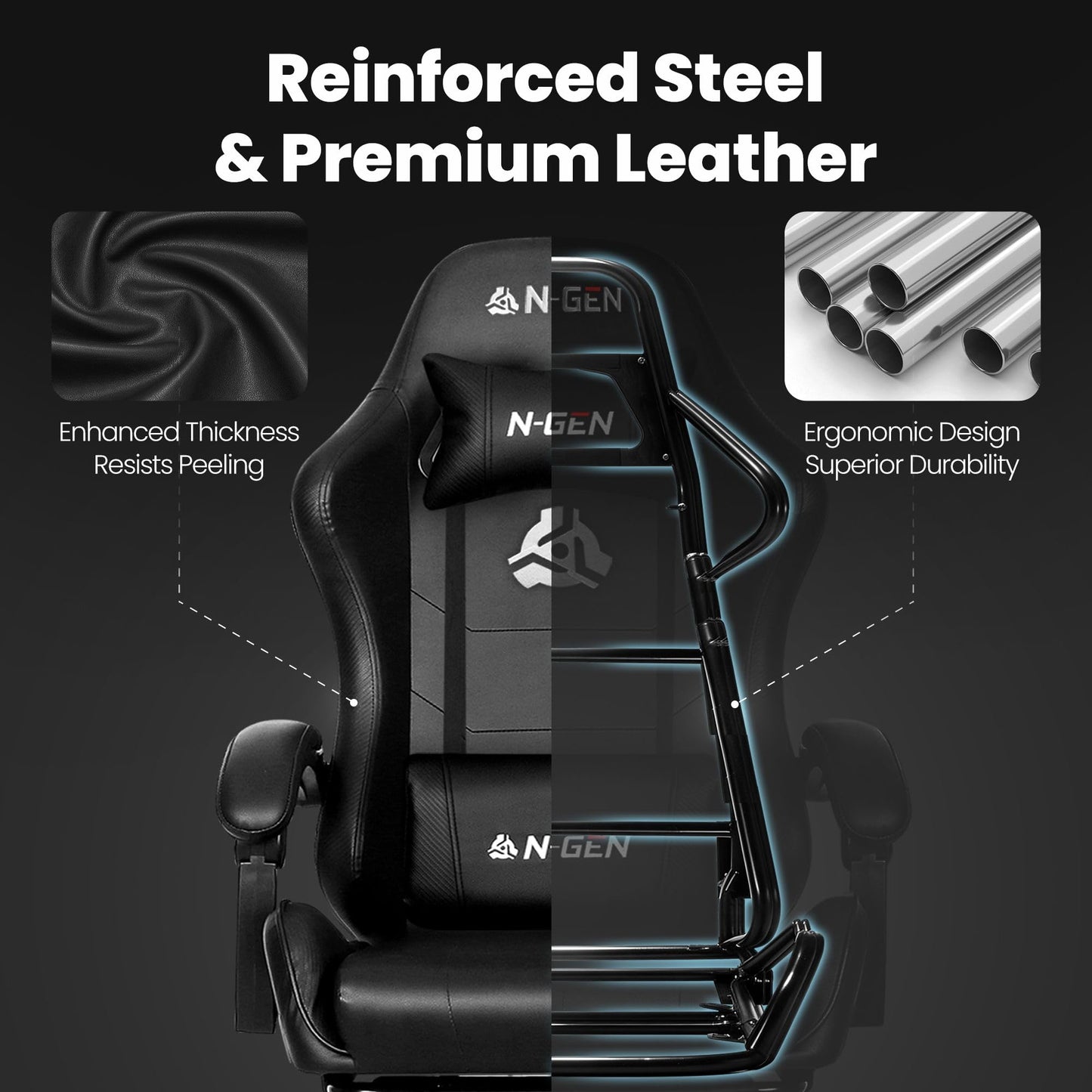 N-GEN GAMING Video Gaming Chair with Footrest and Lumbar Support