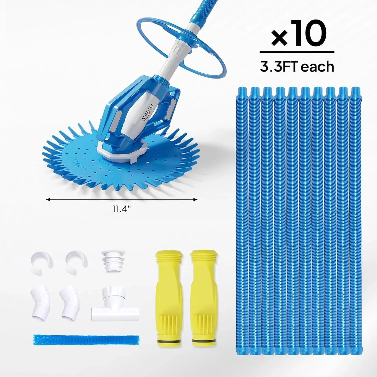 VINGLI Pool Vacuum Cleaner Automatic Sweeper Swimming Pool Creepy Crawler Vacuum with 33FT Hoses (Navy Blue&White)