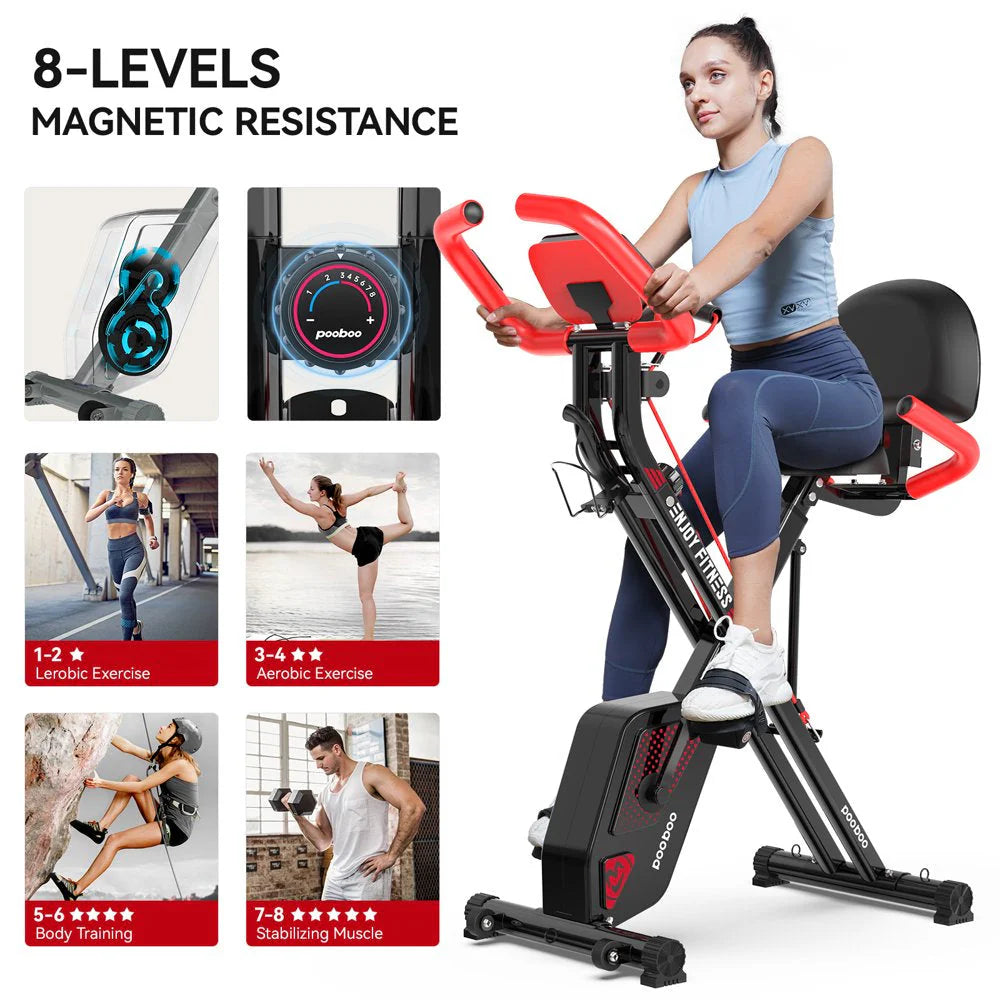 Pooboo 3 In 1 Foldable Exercise Bike Indoor Cycling Bike Workout 300Lb