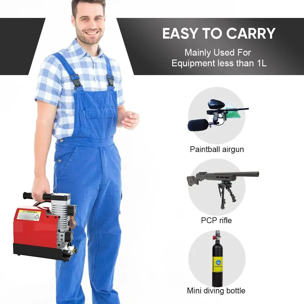 CS2 Portable PCP Air Compressor, 4500Psi/30Mpa, Oil-Free,Powered by Car 12V DC or Home 110V AC with Adapter (Included), Paintball Tank Compressor with Extra Moisture-Oil Separator