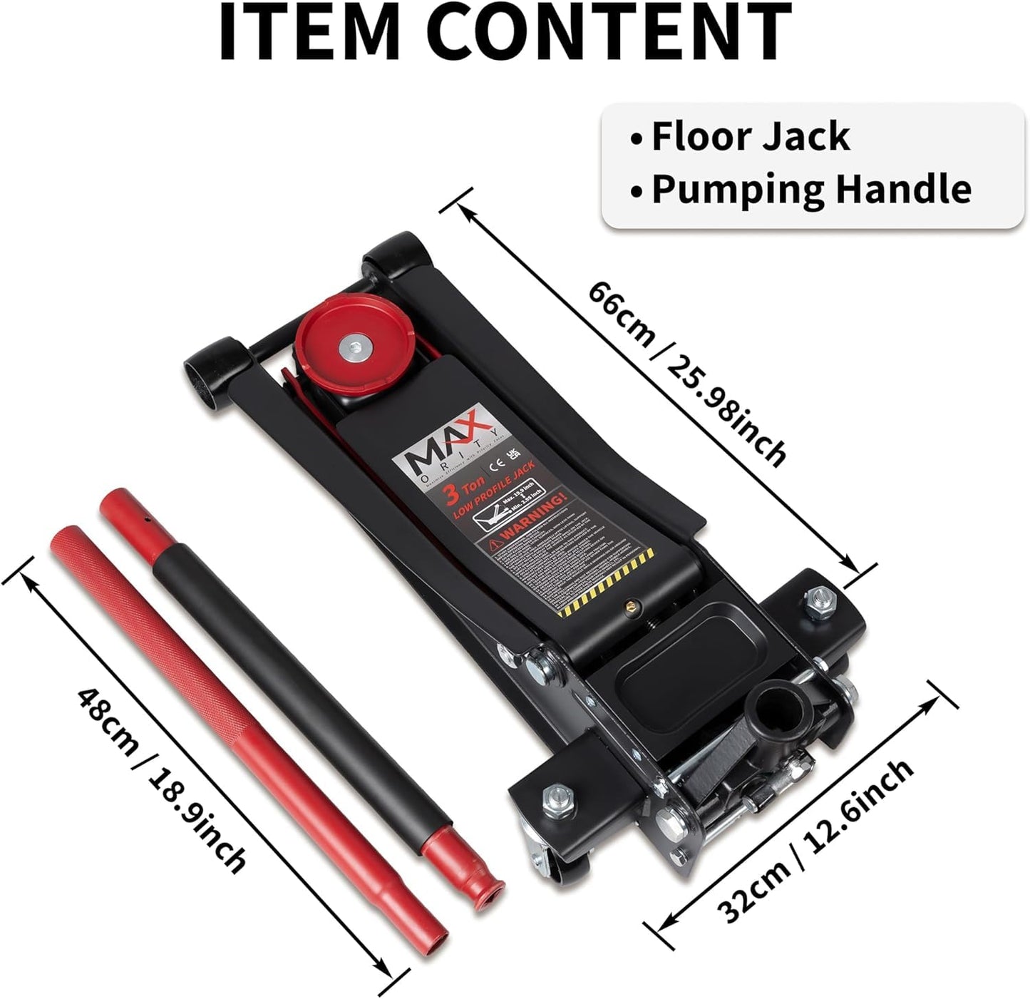 MAXORITY 3-Ton Low Profile Hydraulic Steel Floor Jack