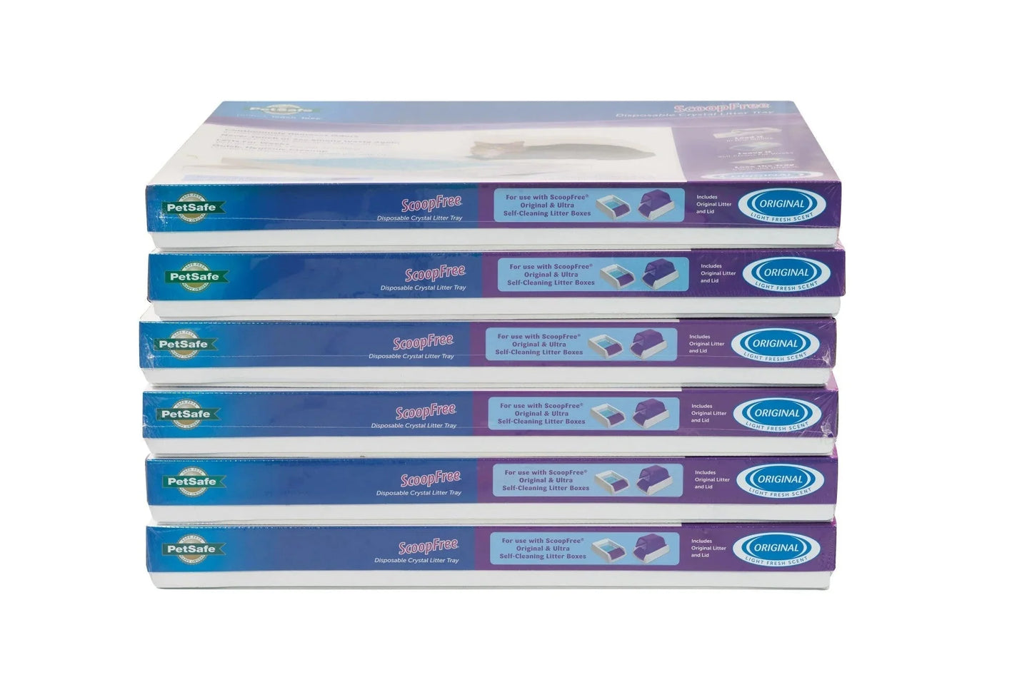 PetSafe ScoopFree Complete Replacement Blue Crystal Litter Tray 6-Pack Easy Cleanup with Disposable Tray Includes Leak Protection and Low Tracking Litter