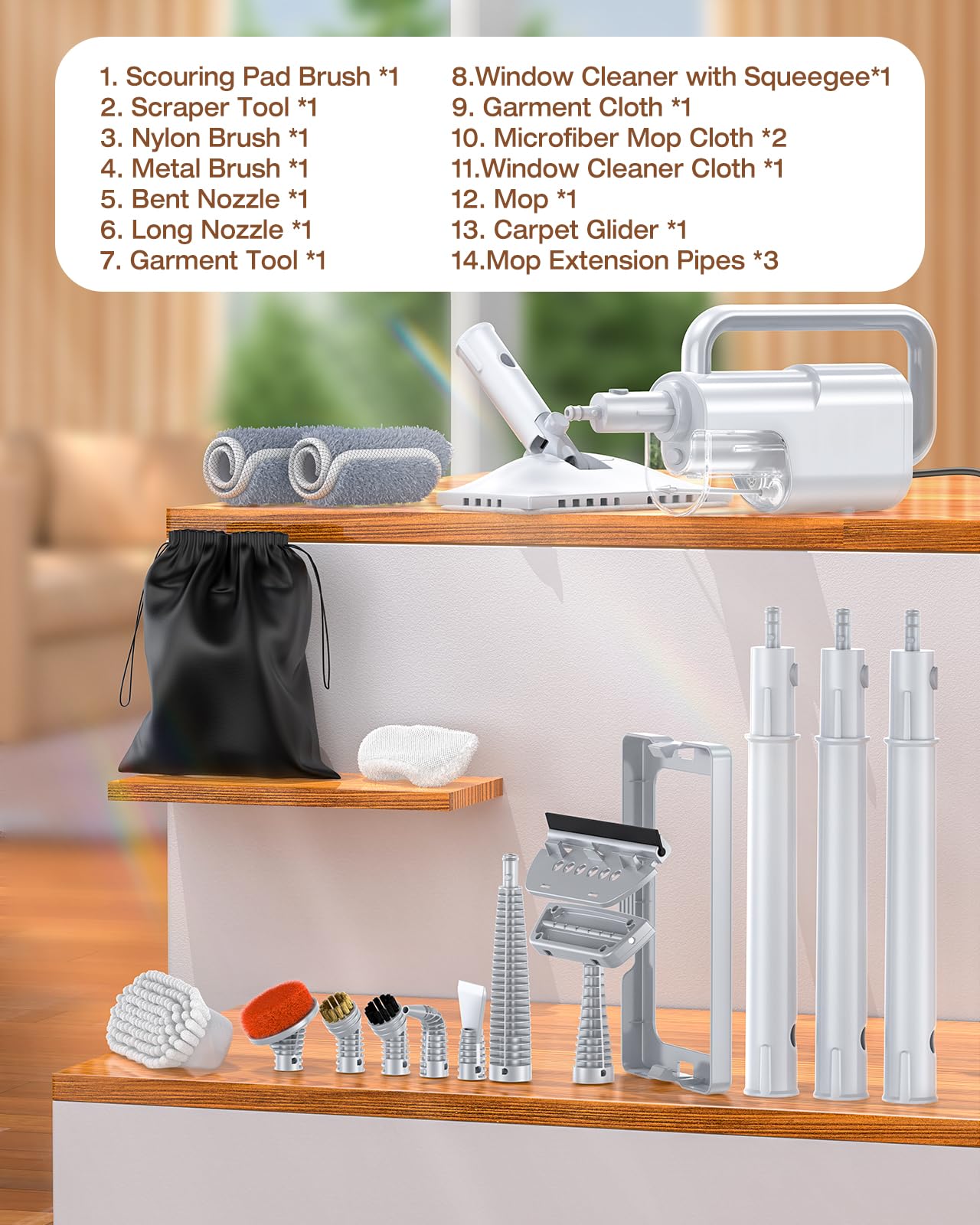 LABIGO 10-in-1 Steam Mop with Handheld Steamer & 3 Levels