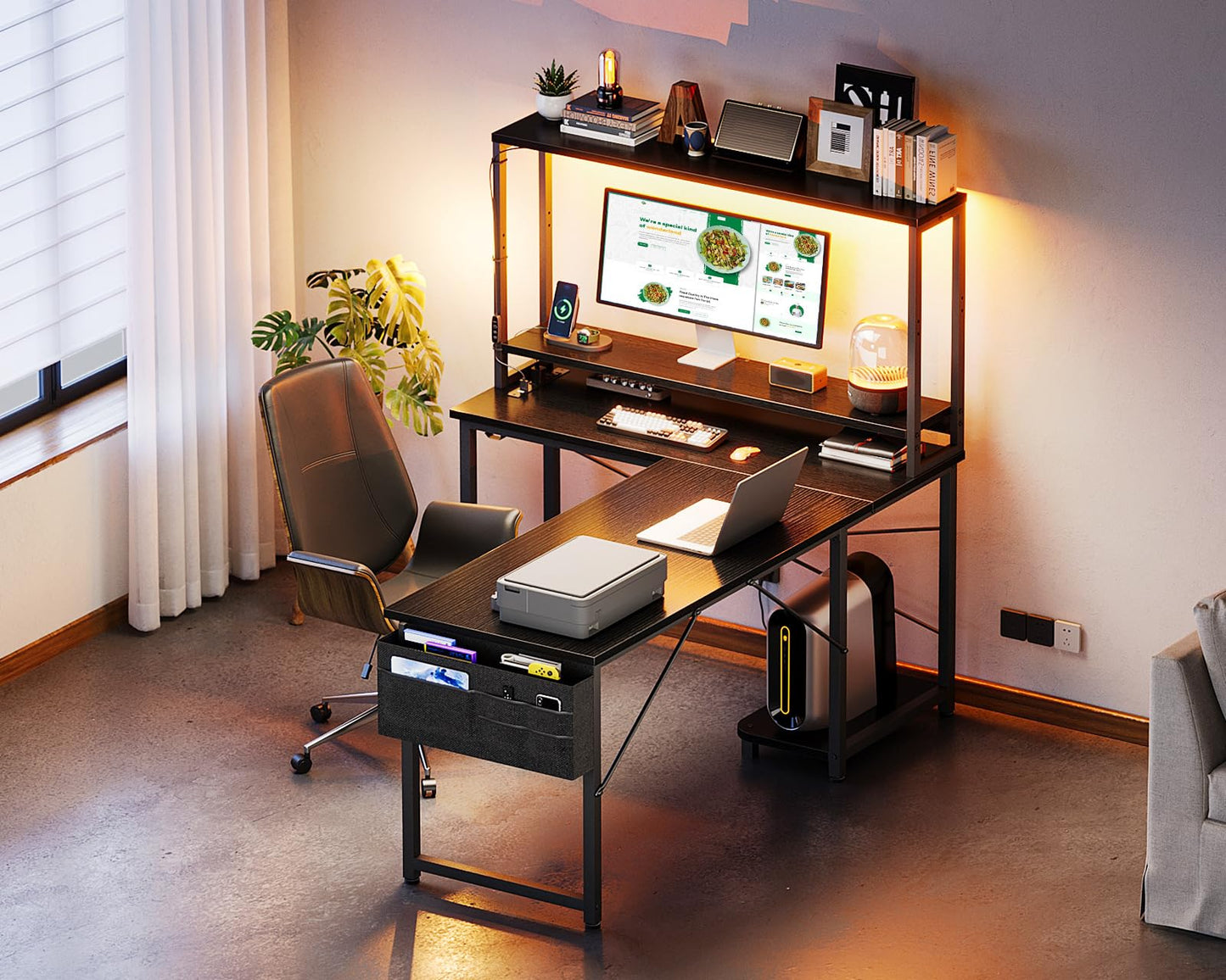 ODK 53" L-Shaped Gaming Desk with LED, Power Outlets