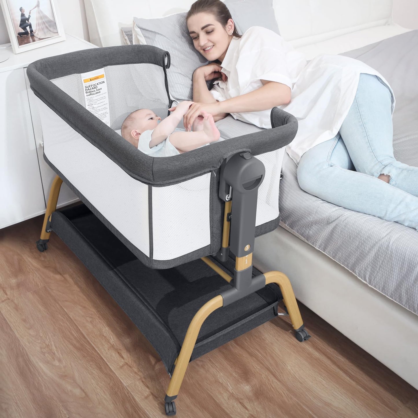 JIMGLO 3 in 1 Baby Bassinet - Bedside & Rocking Crib