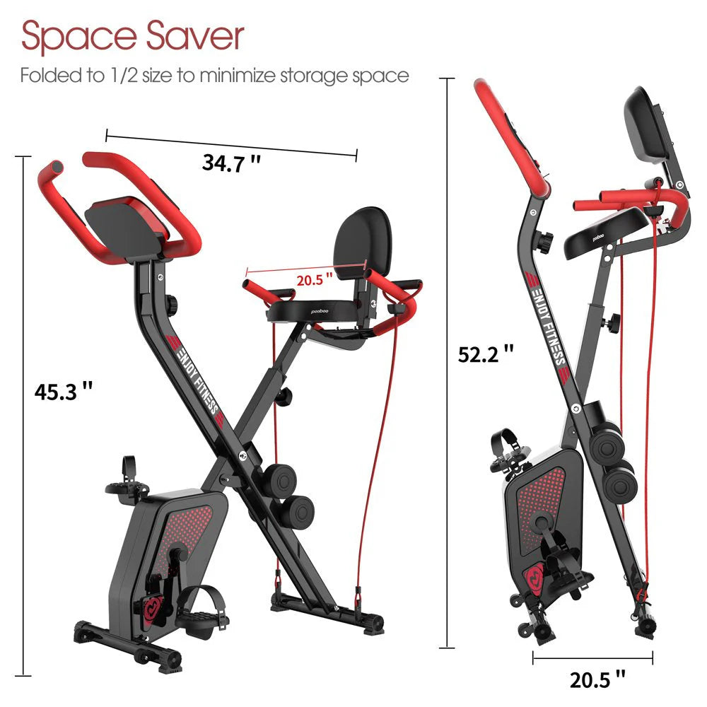 Pooboo 3 In 1 Foldable Exercise Bike Indoor Cycling Bike Workout 300Lb