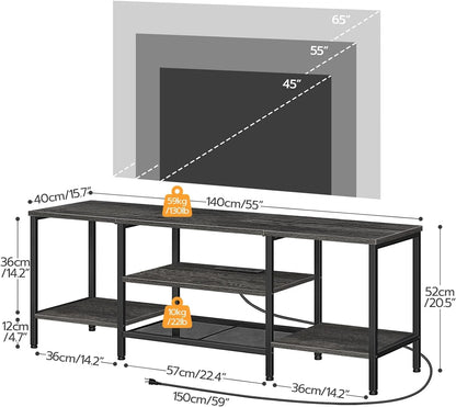 TV Stand with Power Outlets to 75 Inches, TV Console Table with Open Storage Shelves Cabinet, Industrial Media Entertainment Center for Living Room Bedroom, Rustic Brown and Black BF60DS01