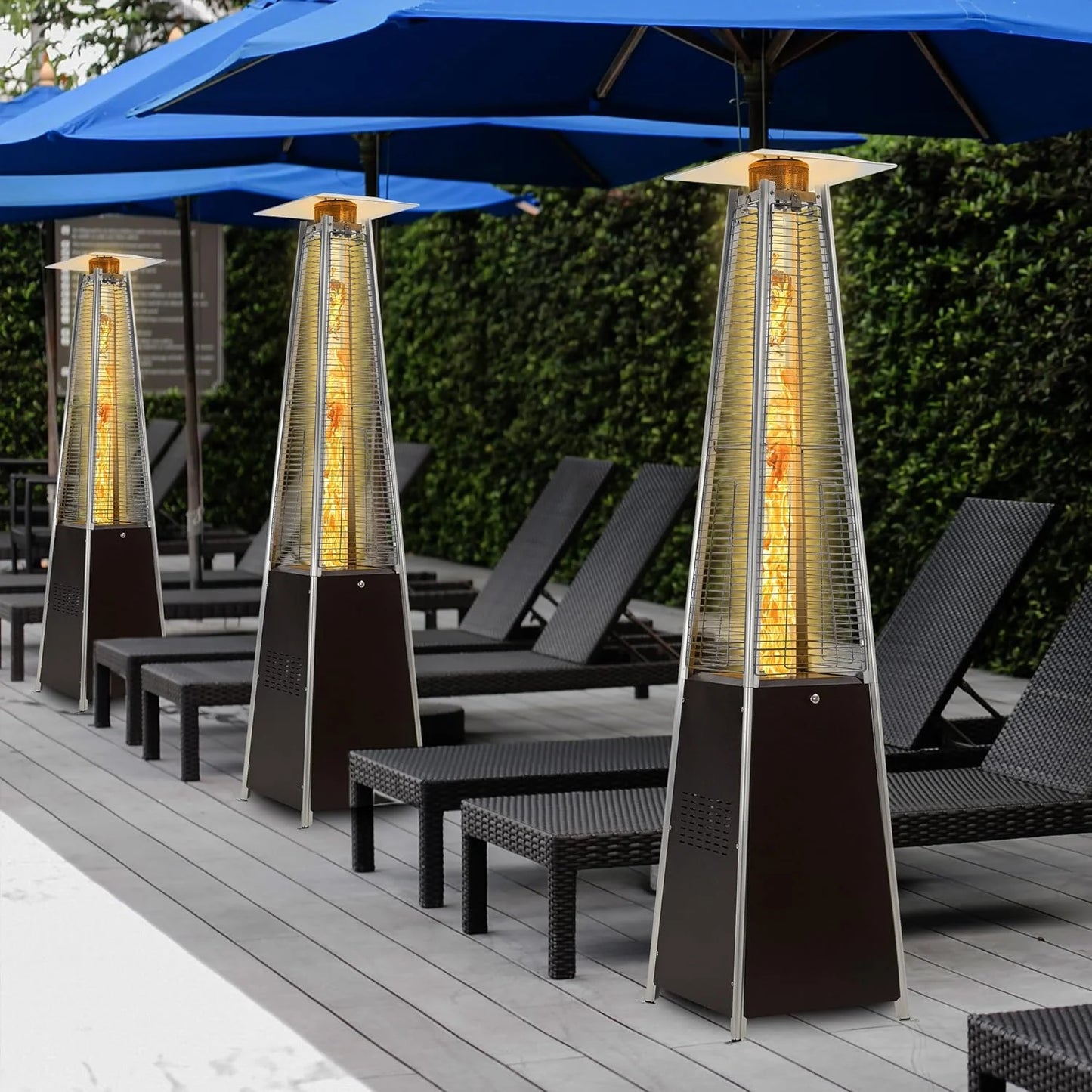 Pyramid Patio Propane Heater48,000 BTU Outdor Patio Flame Heater With Wheels,Waterproof Cover Quartz Glass Tube Propane Heater for Patio, Party, Backyard, Garden, Decoration(Bronze)