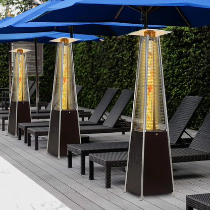 Pyramid Patio Propane Heater48,000 BTU Outdor Patio Flame Heater With Wheels,Waterproof Cover Quartz Glass Tube Propane Heater for Patio, Party, Backyard, Garden, Decoration(Bronze)