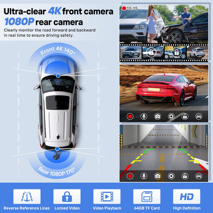HAUXIY 9" Wireless Apple Carplay Screen with 4K Dash Cam