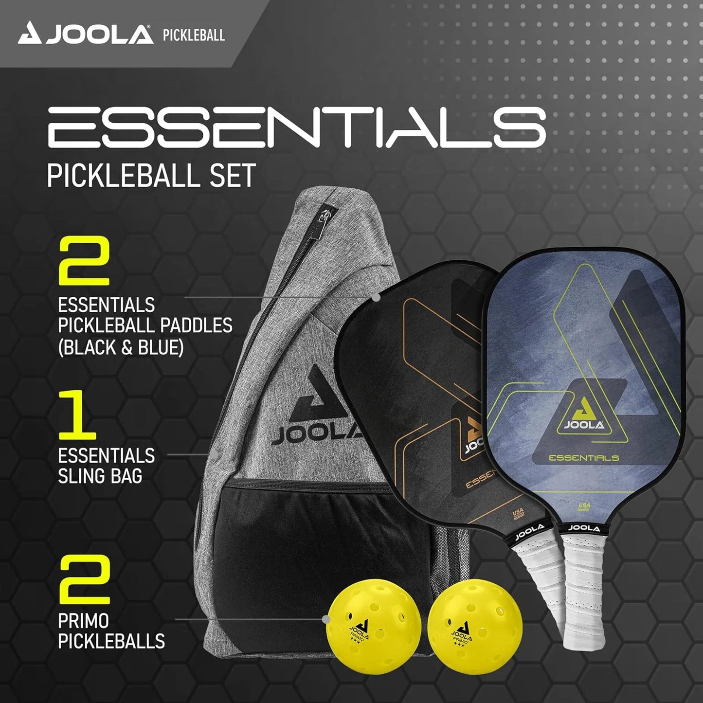 Essentials Pickleball Paddles with Reinforced Fiberglass Surface and Honeycomb Polypropylene Core