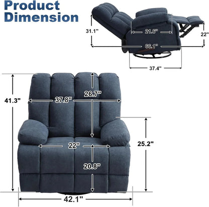 Oversized Swivel Recliner Chair for Big Man Grey