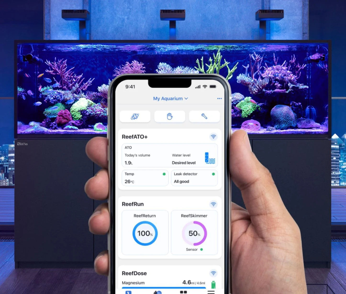 Red Sea 3-in-1 ReefATO + ATO Auto Top Off System for Aquarium | Water On Floor Alarm | App Controled with Fish Tank Temperature Probe