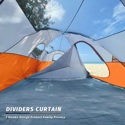 UNP Camping Tent 10-Person-Family Tents, Parties, Music Festival Tent, Big, Easy Up, 5 Large Mesh Windows, Double Layer, 2 Room, Waterproof, Weather Resistant, 18ft x 9ft x78in