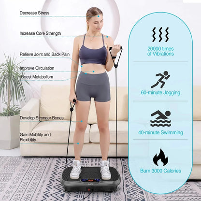 Vibration Plate Fitness Platform Exercise Machine Vibrating Lymphatic Drainage Shaking Full Body Shaker Workout Vibrate Stand Shake Board Sport Gym for Weight Loss Fat Burner for Women Men