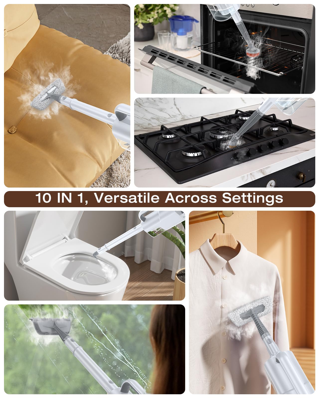 LABIGO 10-in-1 Steam Mop with Handheld Steamer & 3 Levels