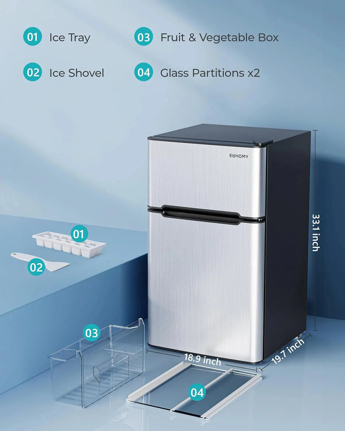 EUHOMY 3.2 Cu.Ft Mini Fridge with Freezer – 2-Door Compact Refrigerator for Bedroom, Dorm, Office or Apartment, Silver