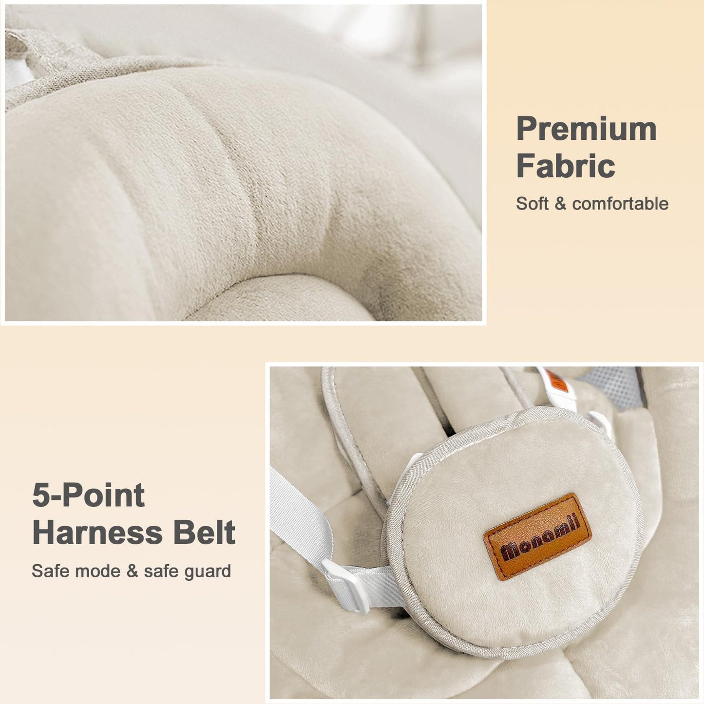 MONAMII Baby Swing with 5 Speeds & 10 Lullabies - Beige
