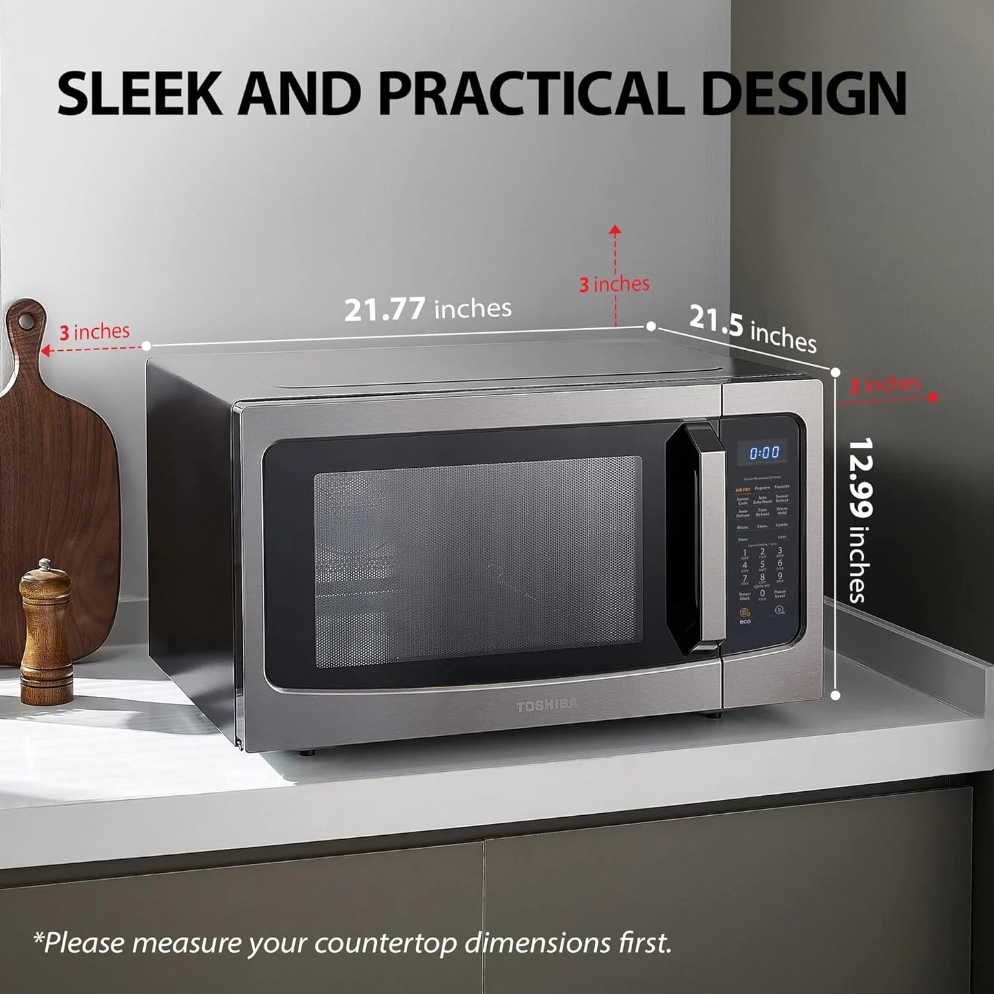 TOSHIBA 4-in-1 ML-EC42P(SS) Countertop Microwave Oven, Smart Sensor, Convection, Air Fryer Combo, Mute Function, Position Memory 13.6" Turntable, 1.5 Cu Ft, 1000W, Silver