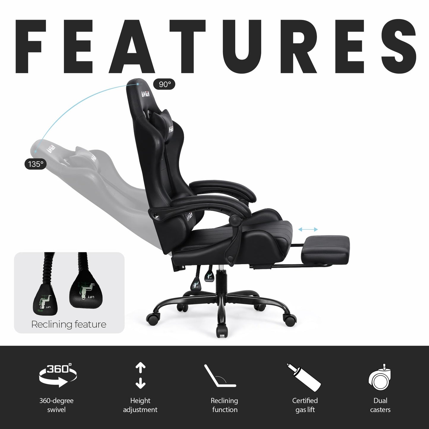 N-GEN GAMING Video Gaming Chair with Footrest and Lumbar Support