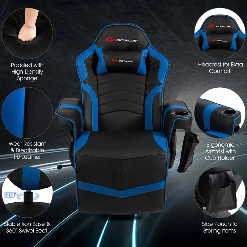 Pu Leather Massage Gaming Chair Ergonomic High Back Racing Style Gaming Recliner With Adjustable Backrest Amp Footrest Cup Holder Side Pouch - Comfortable And Ergonomic Design