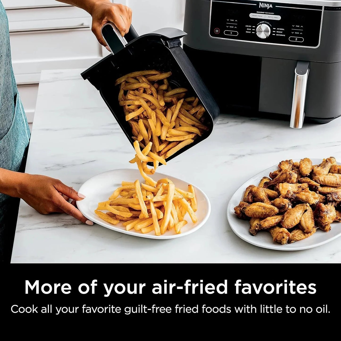 Ninja Foodi 10QT 6-in-1 DualZone Smart XL Air Fryer, 2 Independent 5QT Baskets, Smart Cook Thermometer, Match Cook, Smart Finish, Air Fry, Roast, Bake, Dehydrate, Reheat, Grey, DZ550