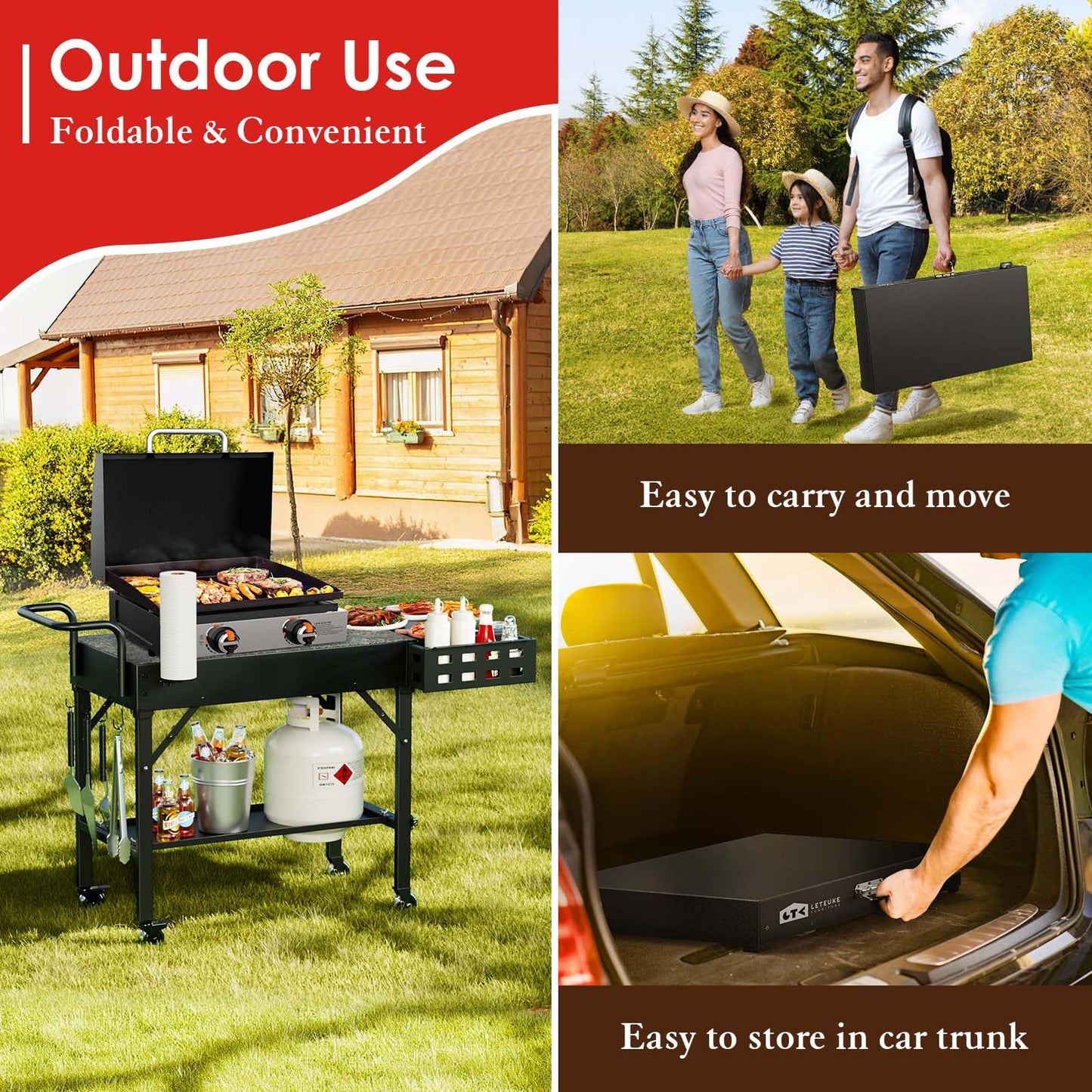 LETEUKE Grill Cart for Blackstone Griddle - Portable BBQ Table