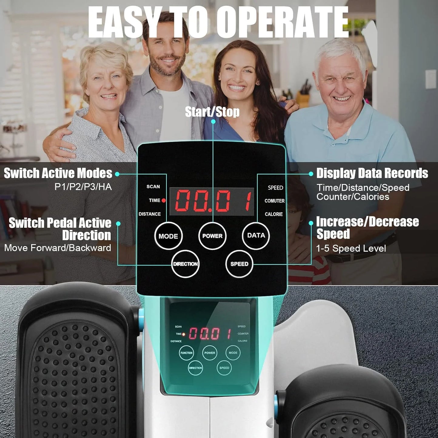 Under Desk Elliptical, Electric Ellipse Leg Exerciser While Sitting for Seniors Adults, Quiet Portable Motorized Seated Foot Pedal Exerciser with Remote Control for Home Office Use