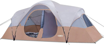 UNP Camping Tent 10-Person-Family Tents, Parties, Music Festival Tent, Big, Easy Up, 5 Large Mesh Windows, Double Layer, 2 Room, Waterproof, Weather Resistant, 18ft x 9ft x78in