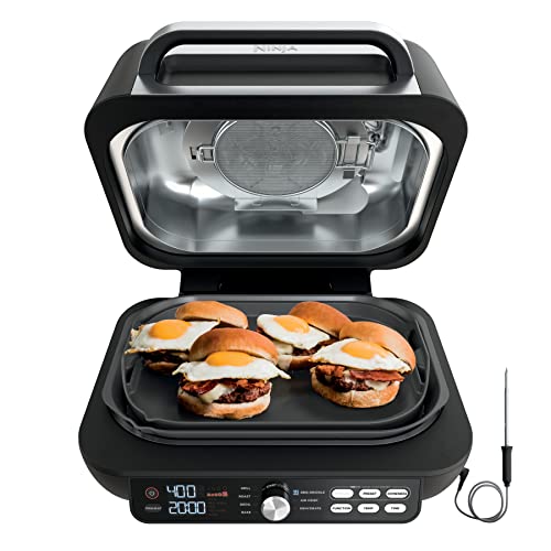 Ninja IG651 Foodi Smart XL Pro 7 in 1 Indoor Grill/Griddle Combo, use Opened or Closed, Air Fry, Dehydrate & More, Pro Power Grate, Flat Top, Crisper, Smart Thermometer, Black: Home & Kitchen