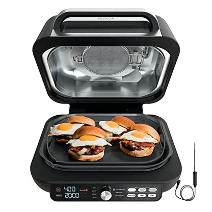 Ninja IG651 Foodi Smart XL Pro 7 in 1 Indoor Grill/Griddle Combo, use Opened or Closed, Air Fry, Dehydrate & More, Pro Power Grate, Flat Top, Crisper, Smart Thermometer, Black: Home & Kitchen