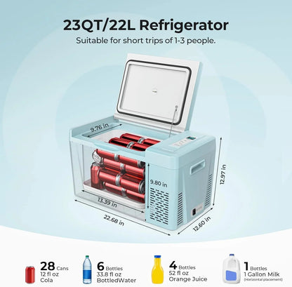 BougeRV 12 Volt Refrigerator 12V Car Fridge 23 Quart Portable Freezer Compressor Cooler 12/24V DC 110~240 Volt AC for Truck Van RV Camper SUV Travel Camping Road Trips Tailgating -7℉~50℉