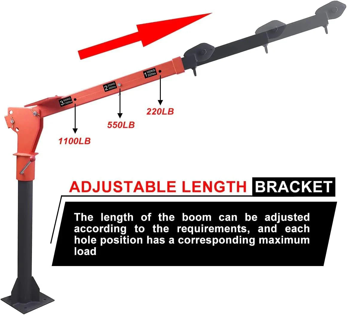 Pismire Winch Versatile 0.5T Folding Truck-Mounted Bed Crane Hoist Lift Pickup with Electric Winch 3500 lb 12V, Painted Steel 1100 lb Pickup 360 Swivel Base