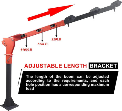 Pismire Winch Versatile 0.5T Folding Truck-Mounted Bed Crane Hoist Lift Pickup with Electric Winch 3500 lb 12V, Painted Steel 1100 lb Pickup 360 Swivel Base