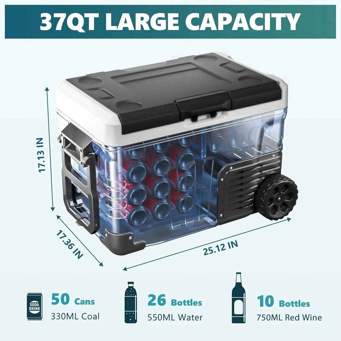 EUHOMY 12 Volt Refrigerator, 37QT(35L) Electric Cooler, Portable Freezer 12V/24V DC 110-240V AC, 12V Fridge -4℉~68℉, 12V Cooler with Wheels & 2 Baskets for Travel, Truck, Boat, Camping