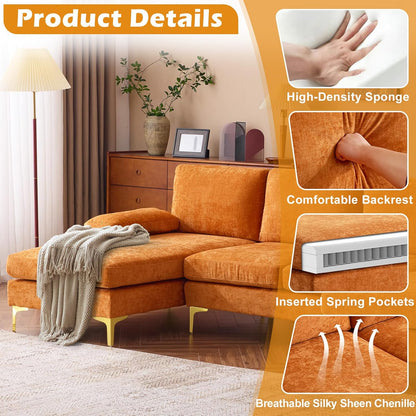 VINGLI 110" Sectional Couches for Living Room,U Shaped Couch with Double Chaise, 4-Seat Sofa Set with Chenille Fabric for Home Furniture,Beige