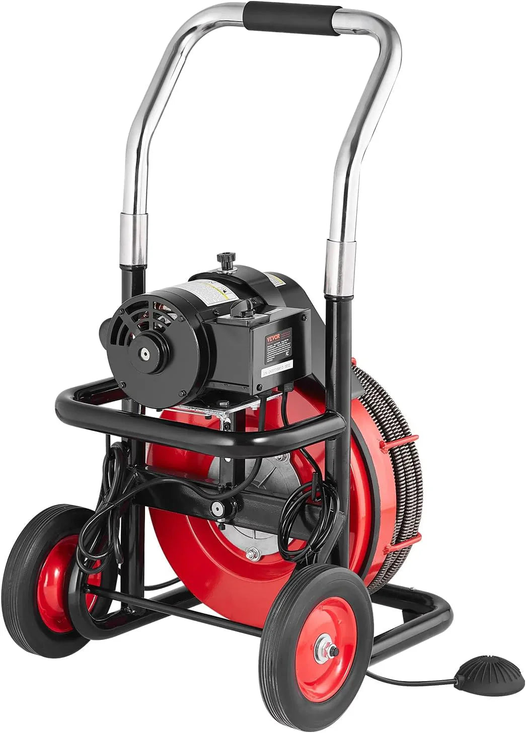 VEVOR Drain Cleaner Machine 100FT x 1/2 Inch, Auto Feed Sewer Snake Auger on Wheels, 550W Portable Drain Cleaning Machine with 8 Cutters & Air-activated Foot Switch for 2" to 4" Pipes