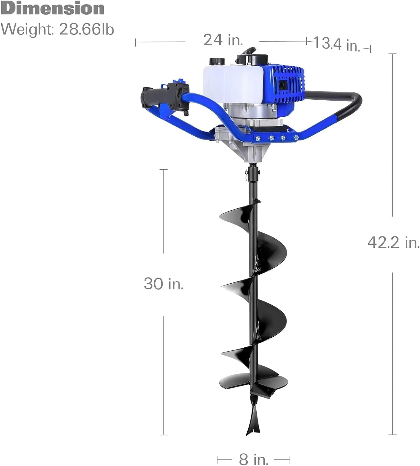 Post Hole Digger Gas Powered, 52cc 2.4 HP 2 Stroke Engine Earth Auger with 8" Drill Bit, EPA Compliant Post Hole Auger